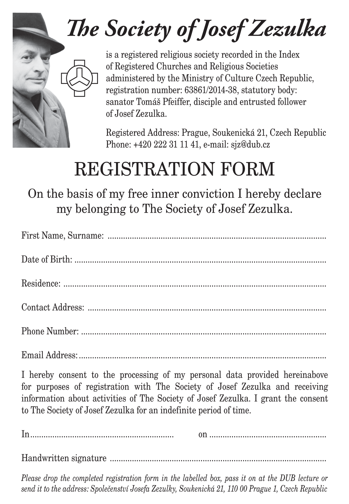 Registration form - The Society of Josef Zezulky